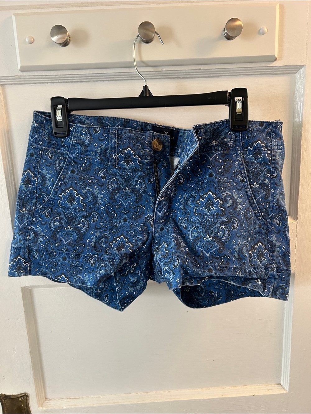 American Eagle Outfitters Blue Paisley Print Denim Shorts